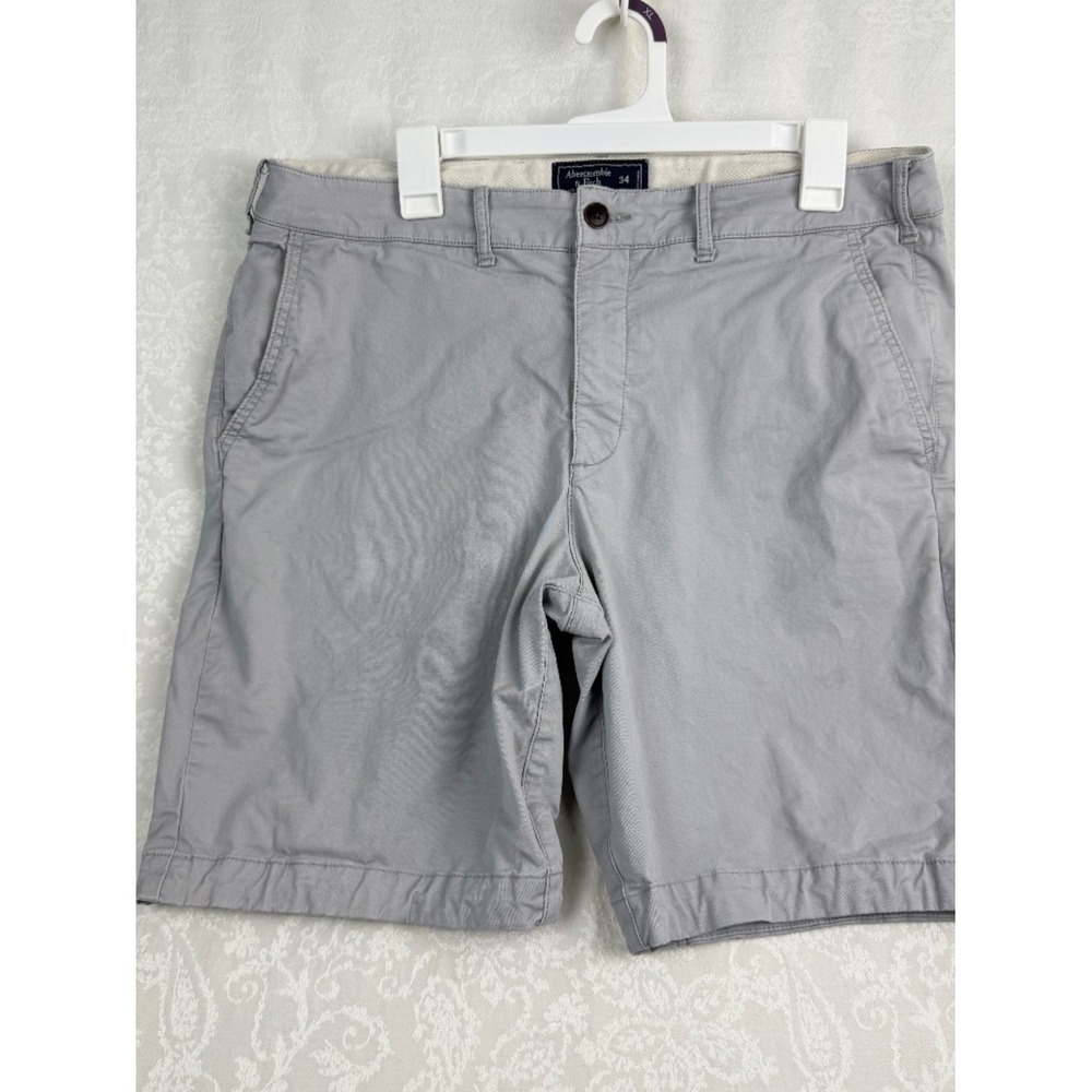 Abercrombie & Fitch Men's 34 Gray Chino Shorts Flat Front Casual 9" Inseam